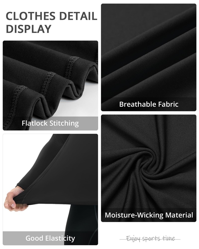 Runhit Men's Compression Long-Sleeve T-Shirt Athletic Compression Base Layer ...