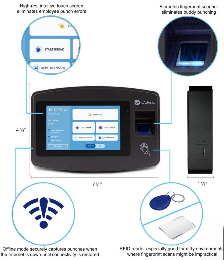 uAttend JR2000 CloudConnected Biometric Attendance System Fingerprint Time Clock