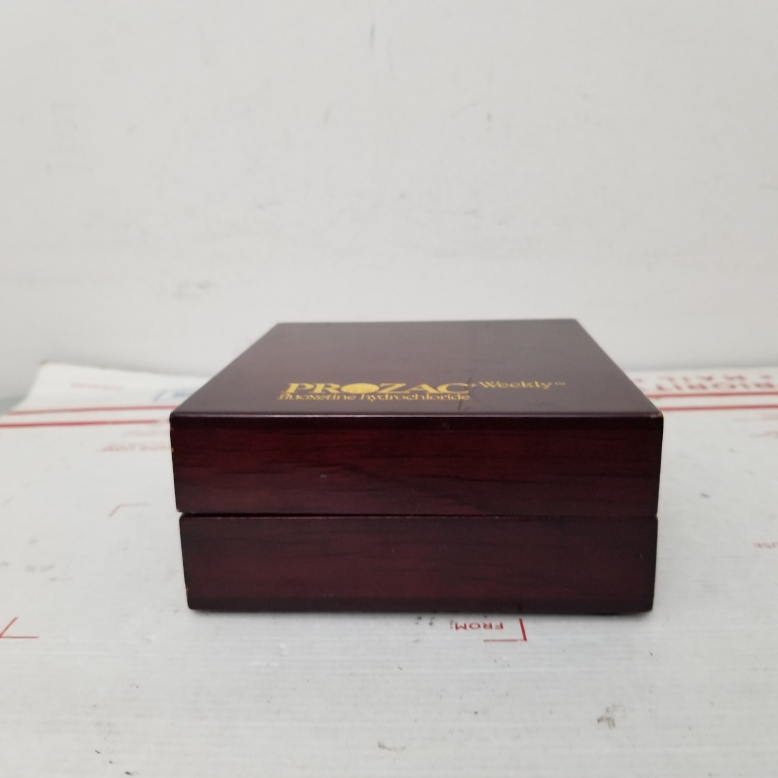 Prozac Pharmaceutical Advertising Box CD Case Box Wood Drug Rep Promo Vintage