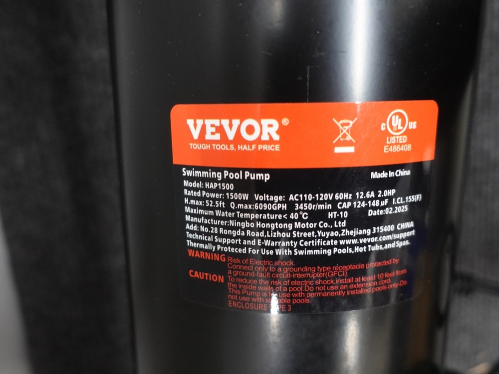 Vevor Swimming Pool Pump Model: HAP1500
