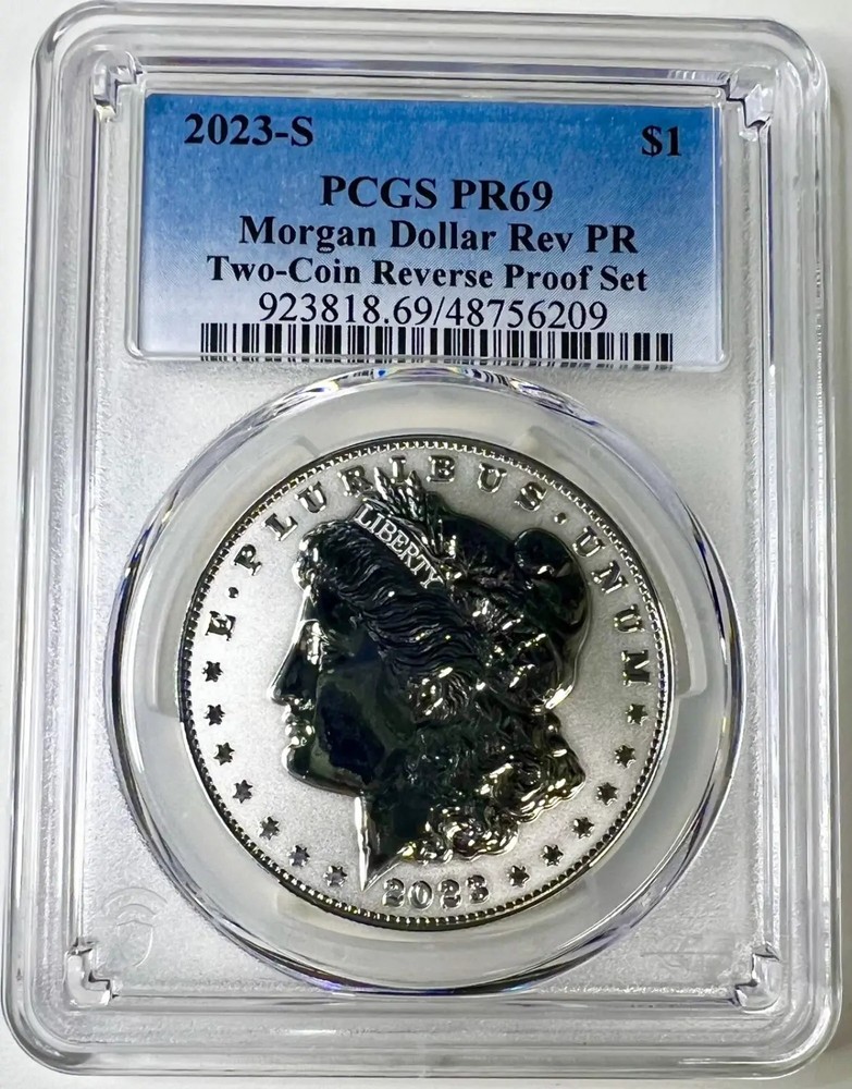 2023 S $1 Morgan Dollar Reverse Proof PCGS PR69 Two-Coin Reverse Proof Set