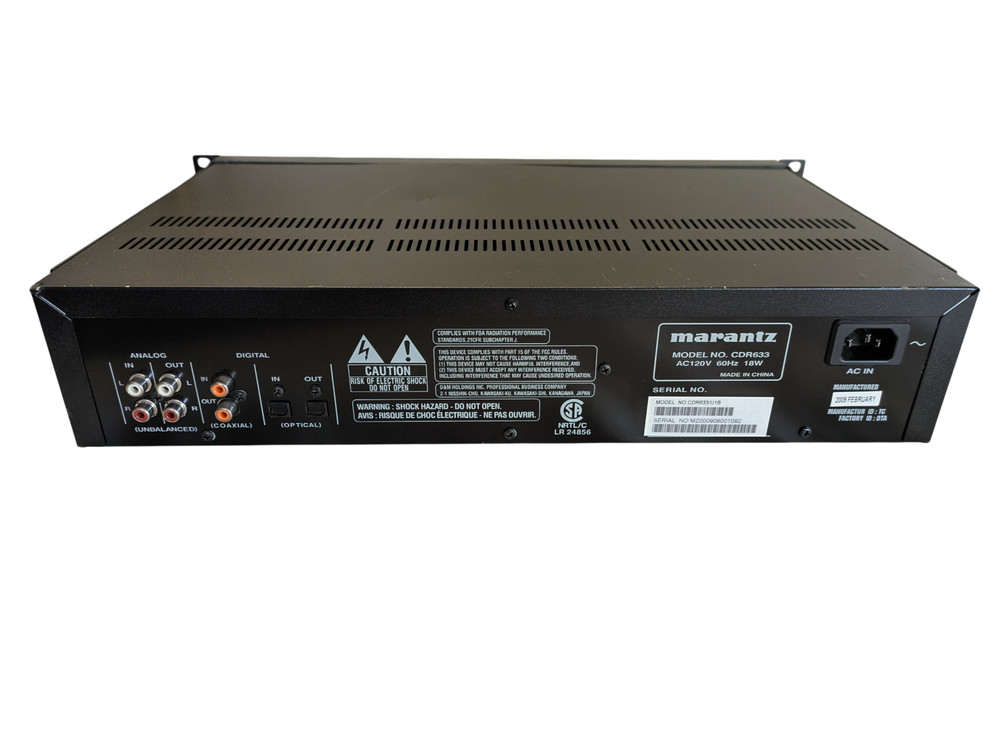 Marantz CDR633 Professional Rackmount Slot Loading CD Player Recorder Needs Cord