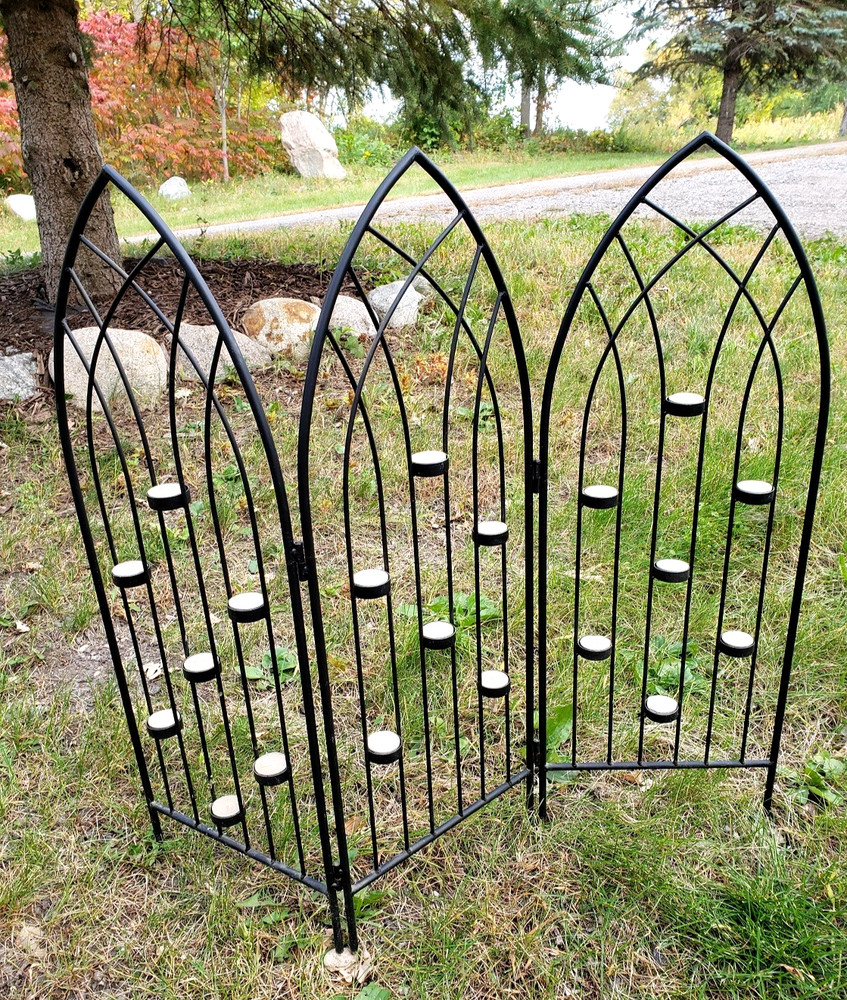 Black Cathedral Wedding Fireplace Screen Tealight Candleholders 3-Panel Divider