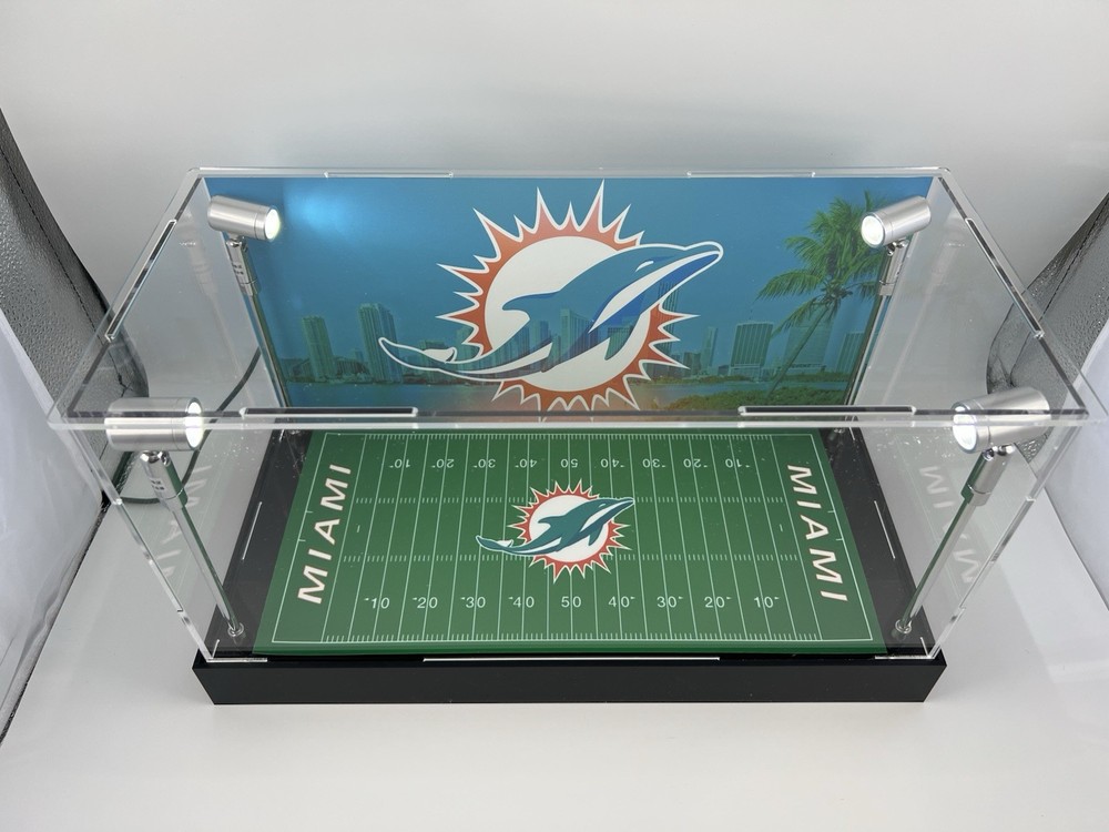 Miami Dolphins Custom 2 Mini Helmet Display Case W/ LED Lights