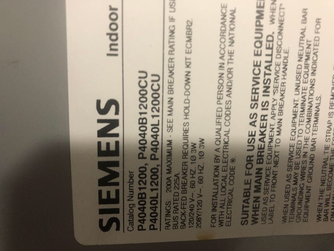 Generator Interlock Kit , Siemens 200 Amp Panel Murray 200 Amp Panel