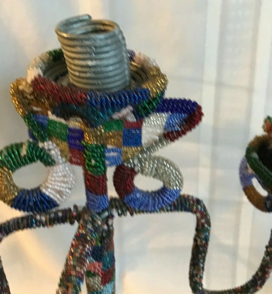 HANDCRAFTED BEADED CANDELABRA ~