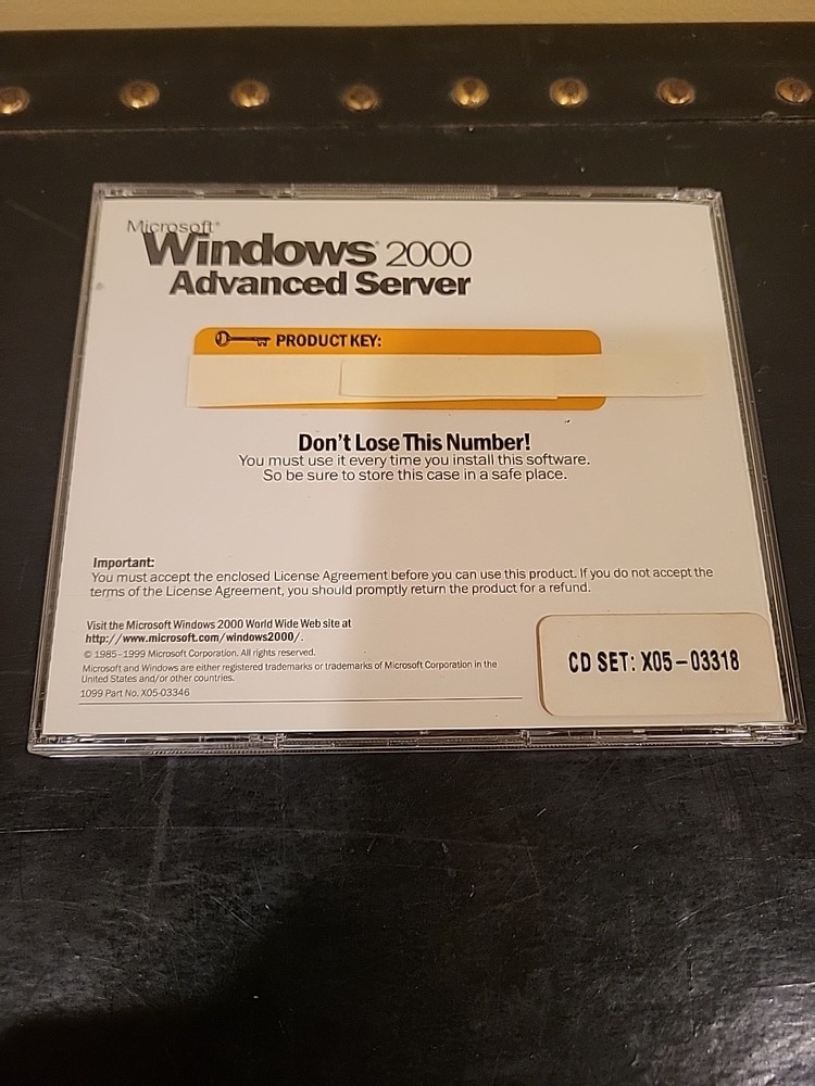 Microsoft Windows 2000 Advanced Server CD Operating System X05-03318 Product Key