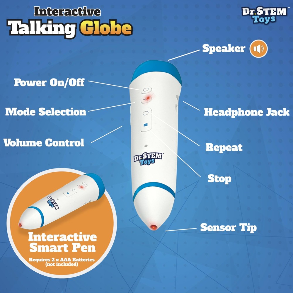 Interactive Talking Globe with Smart Pen, Game Panel, 300+ Geographic Quiz Qu...
