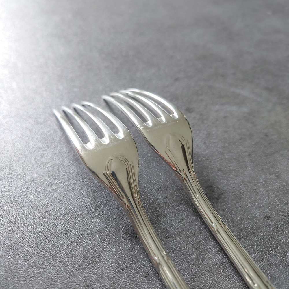 Christofle Rubans 2pcs Silverplate Flatware Dessert Fork Excellent