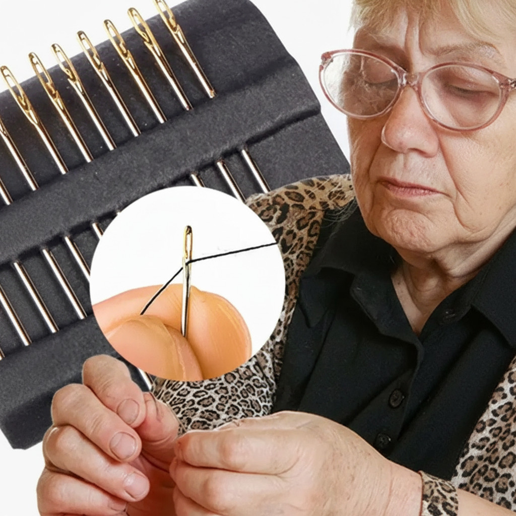 12PCS Large Eye Sewing Needles Set Hand Stitching with Threader Yarn Needle Tool