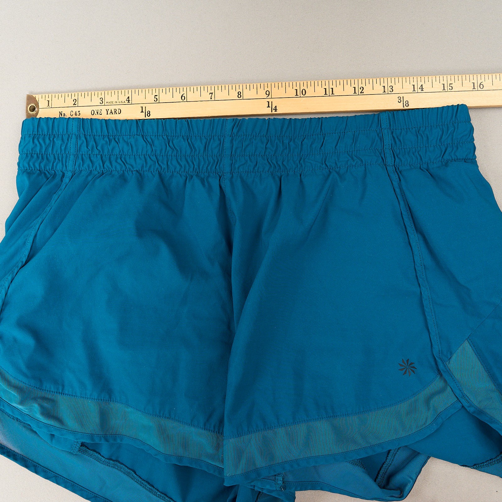 Athleta Lined Racer Run Shorts 4 Inch Inseam Teal Sz M Athletic Workout Running