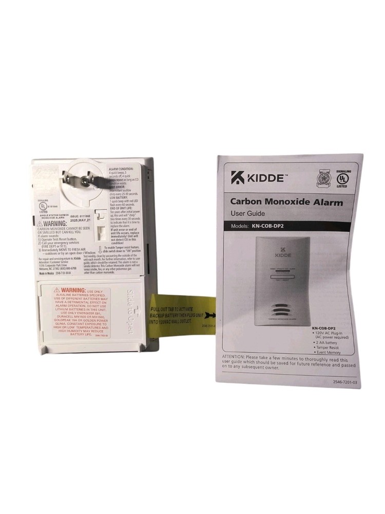Kidde Carbon Monoxide Detector, Plug in Wall with AA Battery Backup, Test-Hush