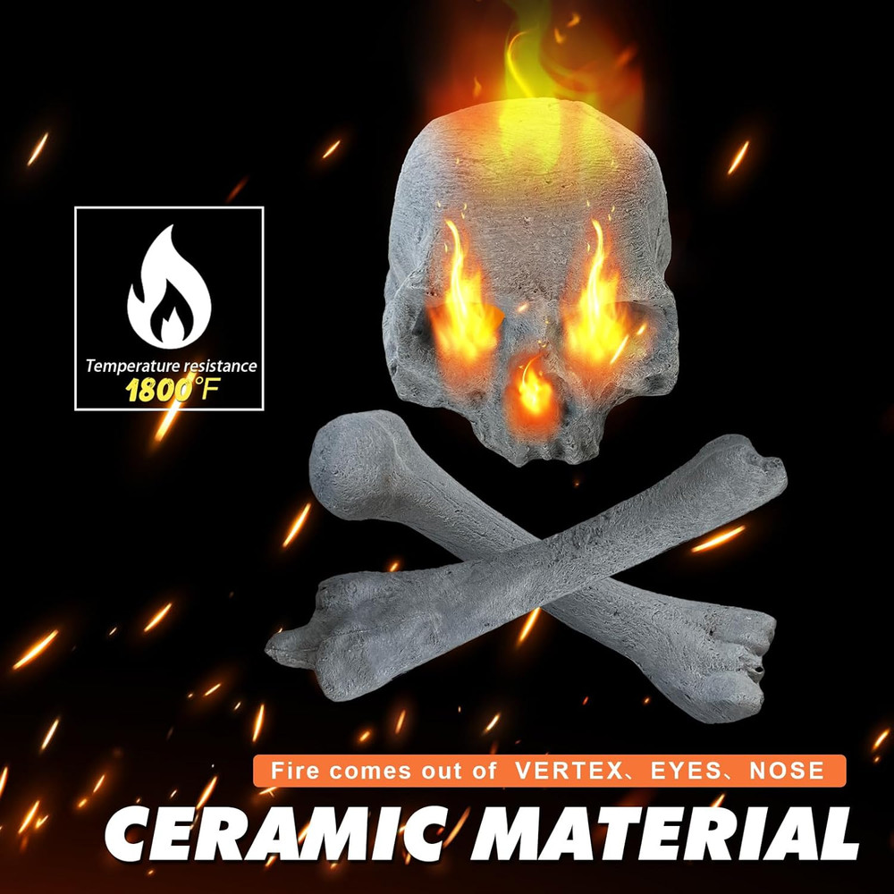 9 Pcs Ceramic Skulls for Fire Pit, Durable Reusable Fireproof Fire Pit Skull Log