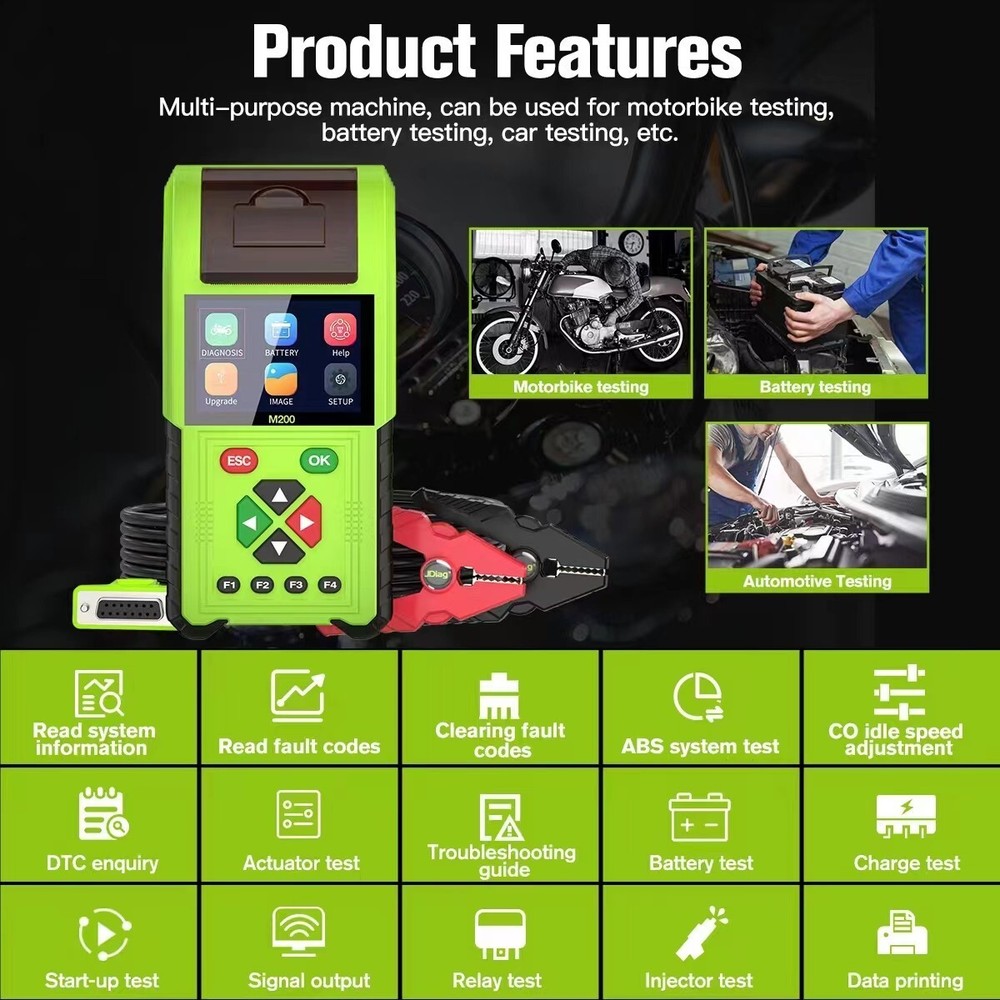 8V–30V TopDiag M200 OBD2 Motorcycle Engine Fault Code Scanner Diagnostic Tool US