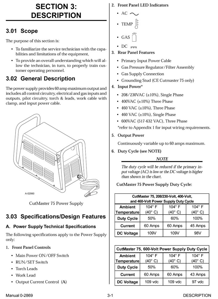 Thermal Dynamics CutMaster 75 Plasma Cutter Service Manual *946