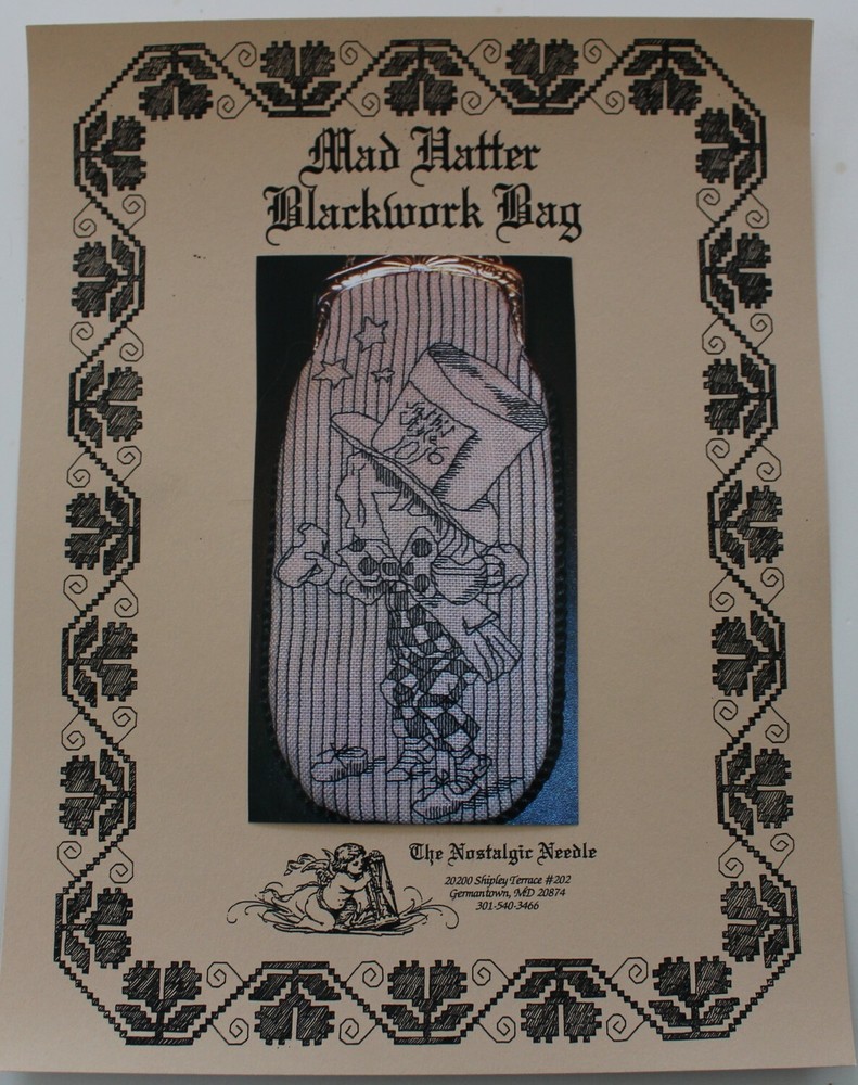 Mad Hatter Blackwork Bag - by Nostalgic Needle