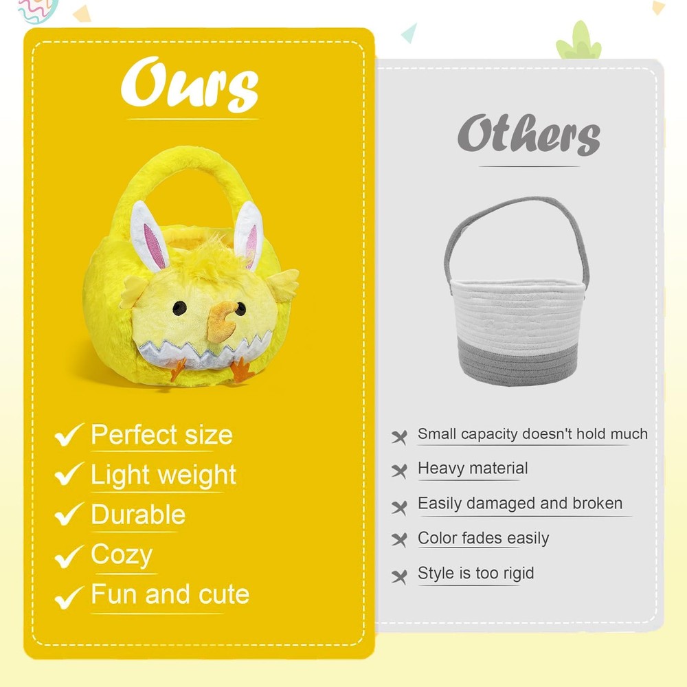 ZRPSIZP 2026 Upgraded Plush Baskets EasterBasket, Easter Egg Hunt Buckets, Ea...