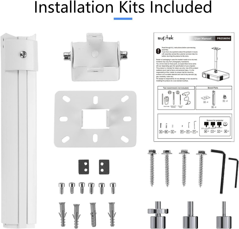 Extended Mini Projector Ceiling Mount Adjustable Wall Mount with Thread Adapters