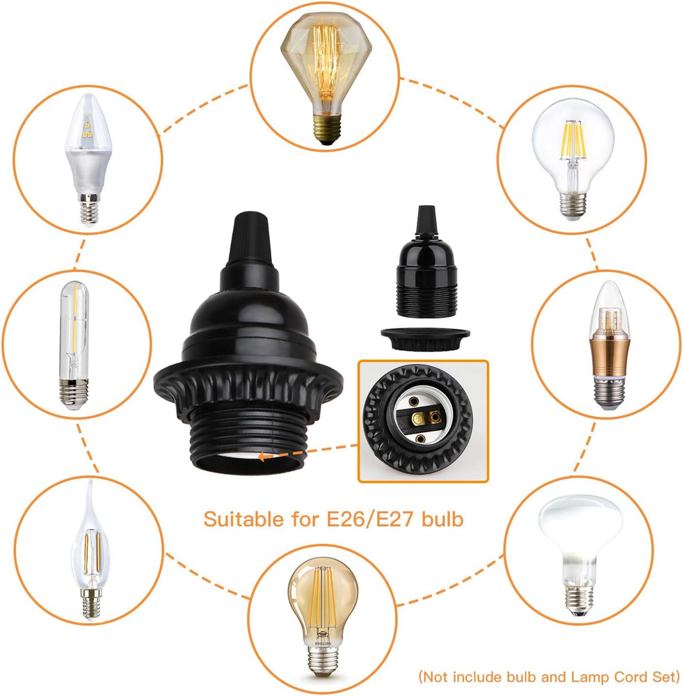 8 Pack E26 E27 Light Sockets Black Medium Screw Base with Shade Ring...