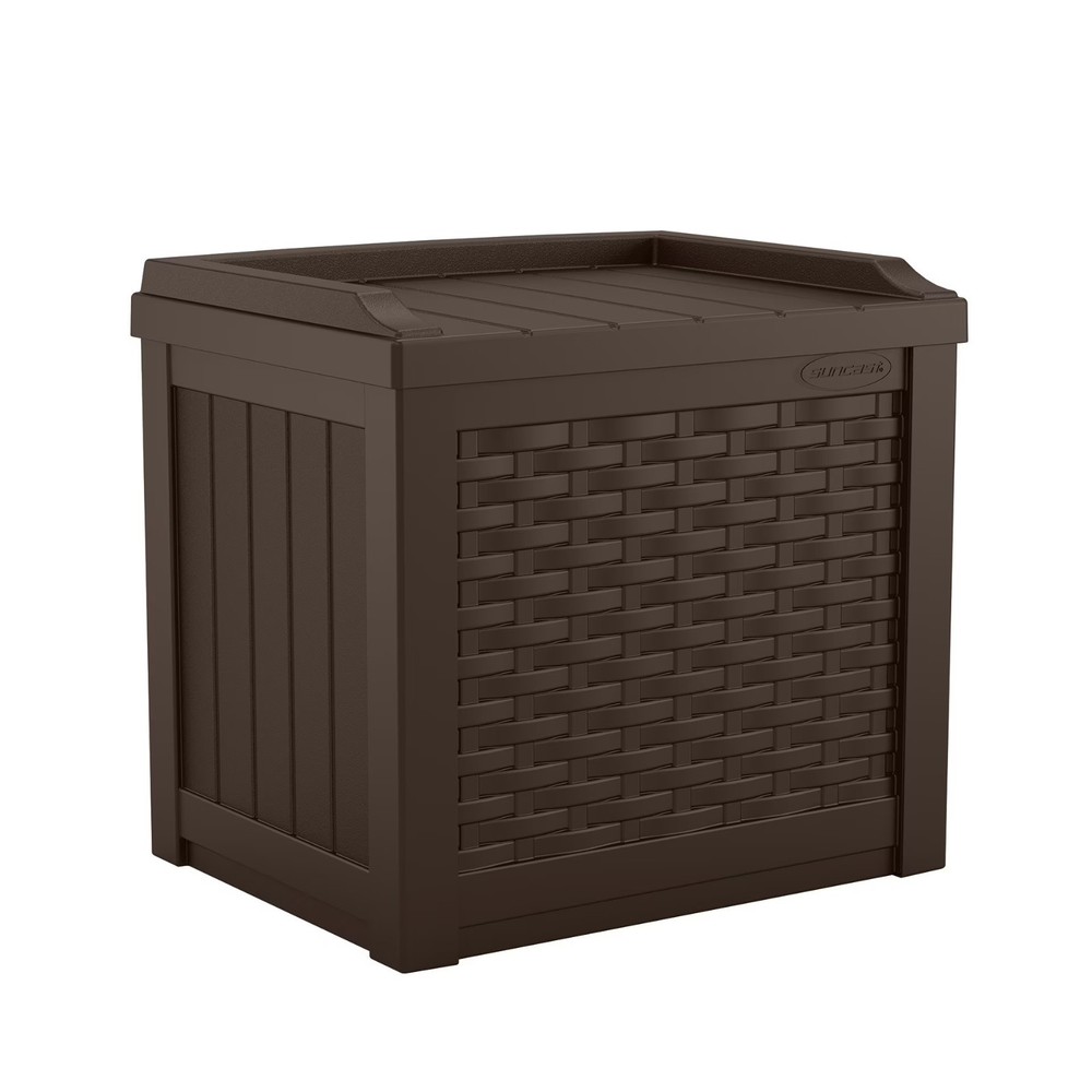 Suncast Outdoor 22 Gallon Resin and Wicker Deck Box, Java Brown