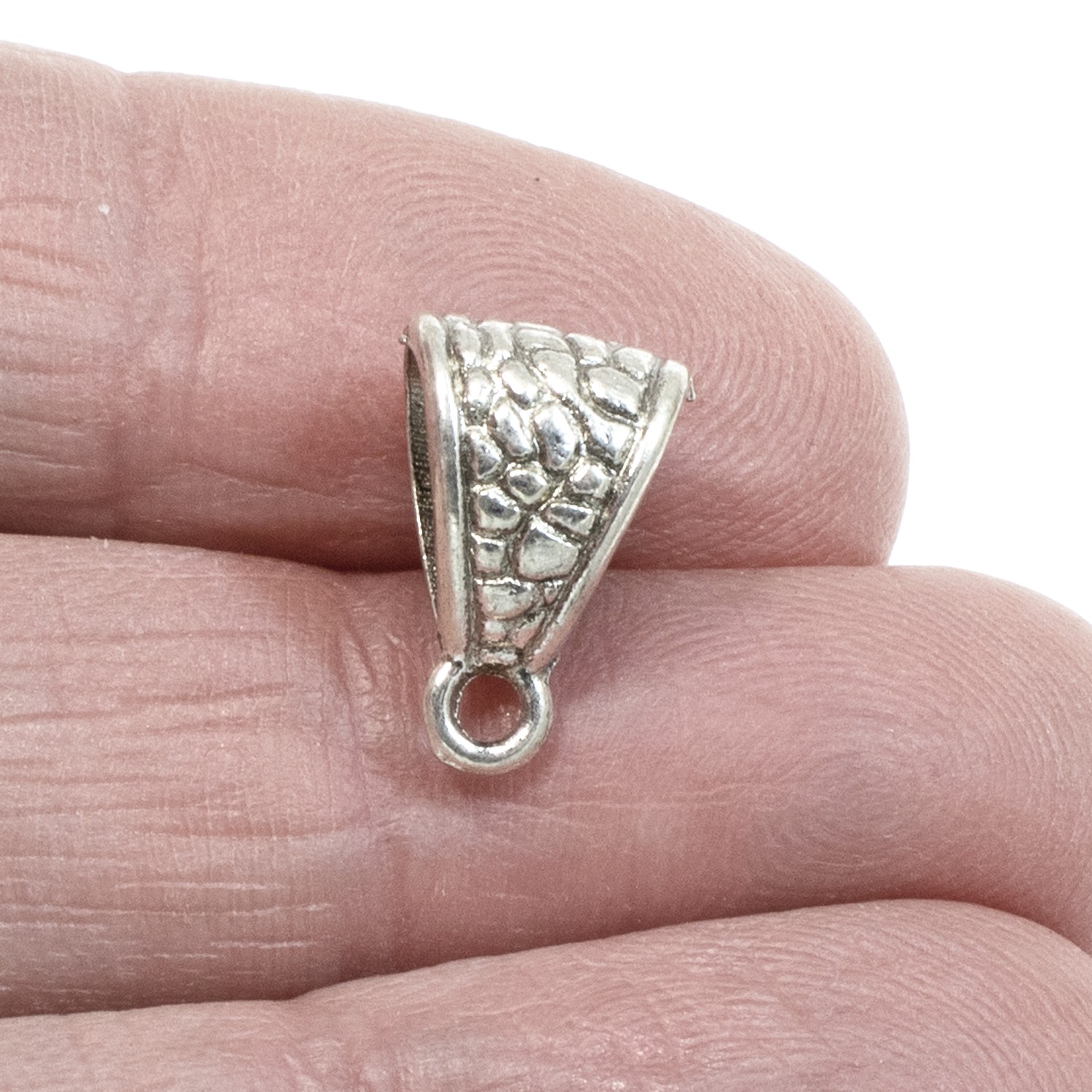 20 Silver Pebbled Necklace Bails - Metal Textured Jewelry Pendant Holders