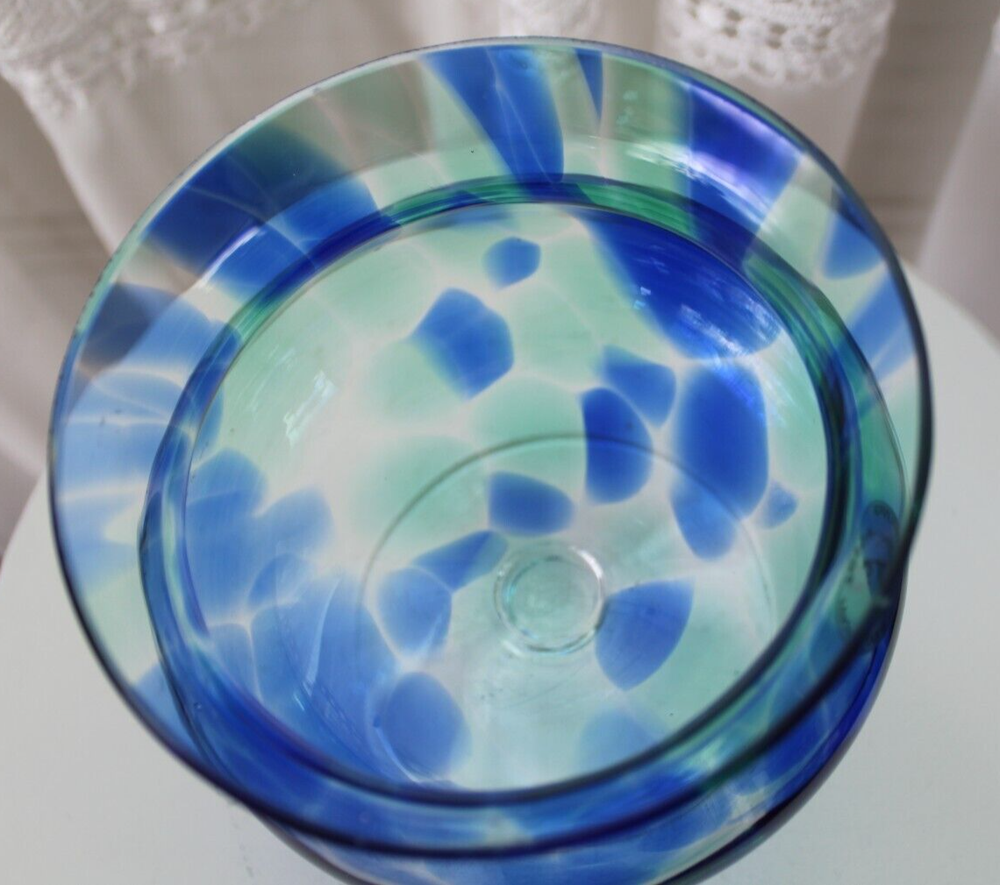 Zorza Glass Footed Colbert Blue Handmade Bowl