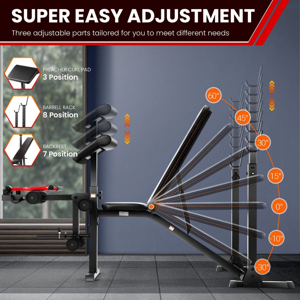 900LBS Olympic Weight Bench Set Adjustable Multi-Purpose Workout Bench Strength