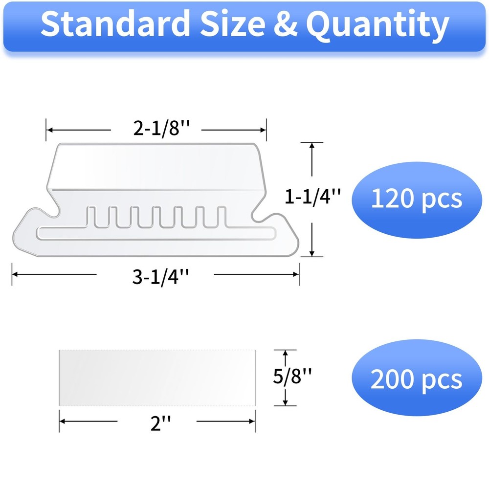 Hanging File Folder Tabs, 120 Pcs Tabs and 200 Inserts, Clea