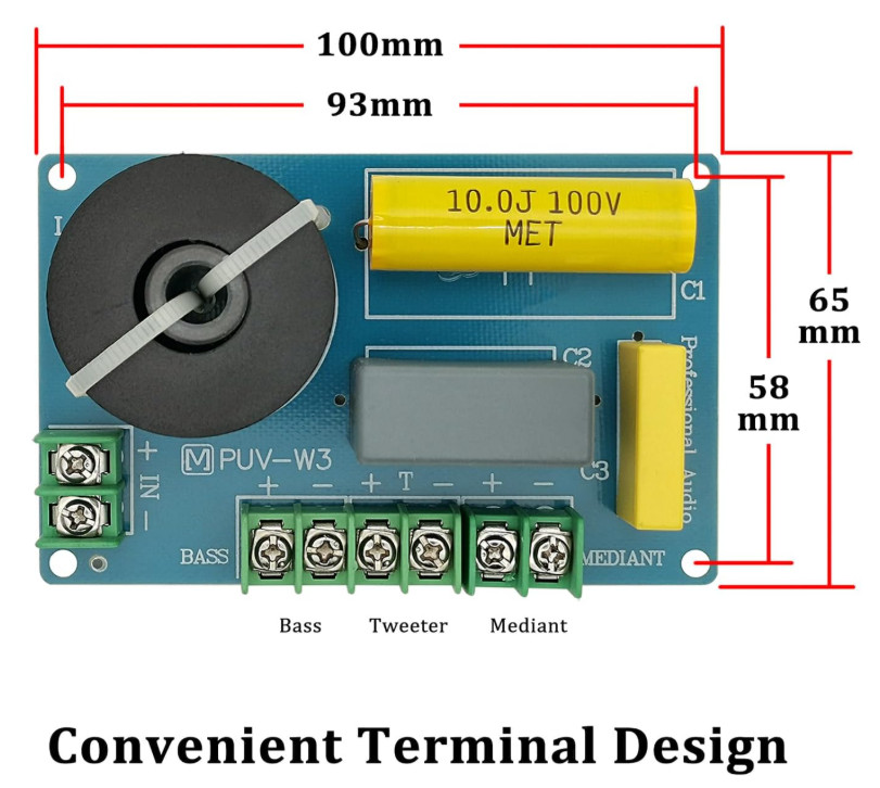 Easy Install 200W 3-Way Crossover with Genuine Audio Grade Components - 2 Pack