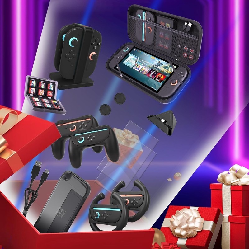 Switch 2 Accessories Bundle, 14-in-1, Case, Charging Dock, Grips & More