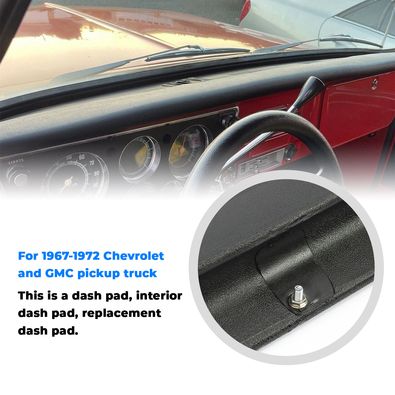 FOR 1967-1972 Chevy / GMC C10 Truck Dash Pad Cover- Black 67 68 69 70 71 72