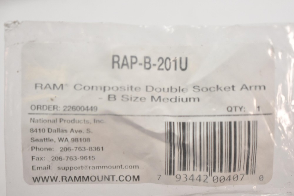 RAM Mounts RAP-B-201U Composite Double Socket Arm Black B Size Medium Mount