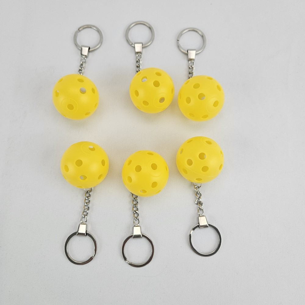 6 Piece Pickleball Key Chains Quality Loop Ring with Heavy Duty Chain Yellow