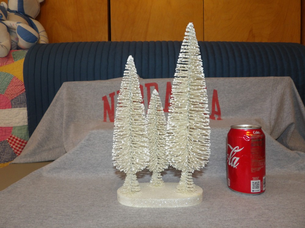 Vintage White Bottle Brush Tree Trio Flocked & Glittered