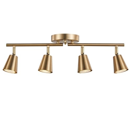 4 Light Track Lighting Kit, Matt Brass Finish Adjustable with Moden Flush