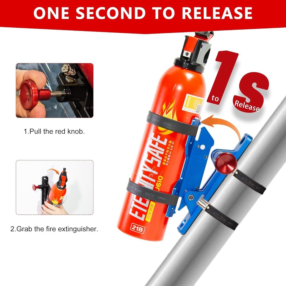 Quick Release Car Fire Extinguisher Mount – Blue Adjustable Aluminum Roll Bar...