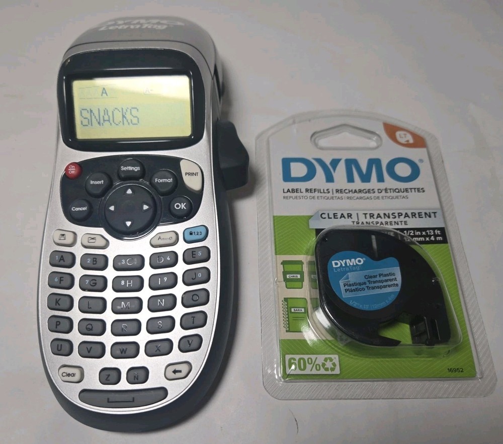 Dymo LetraTag Handheld Label Maker + 1 Pack Sealed Dymo Label Refills - Tested
