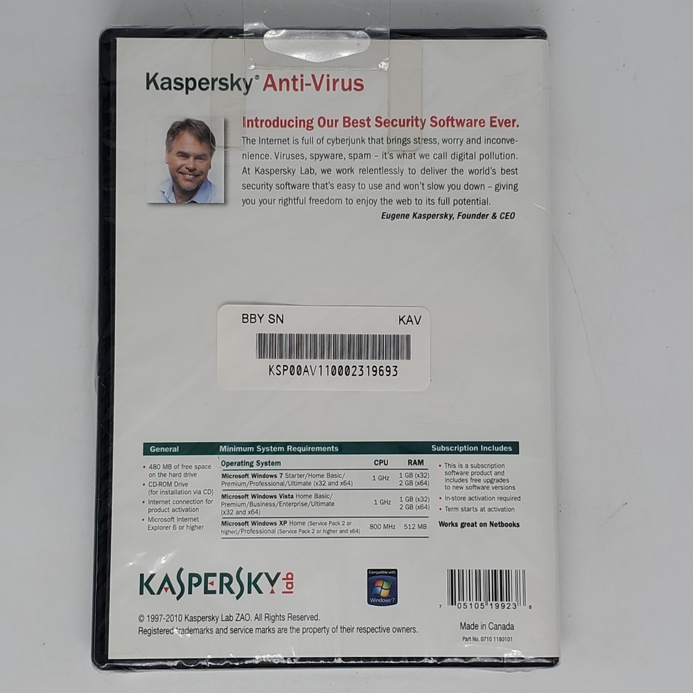 KASPERSLab Anti-Virus Protection PC Computer Security Software NEW and SEALED