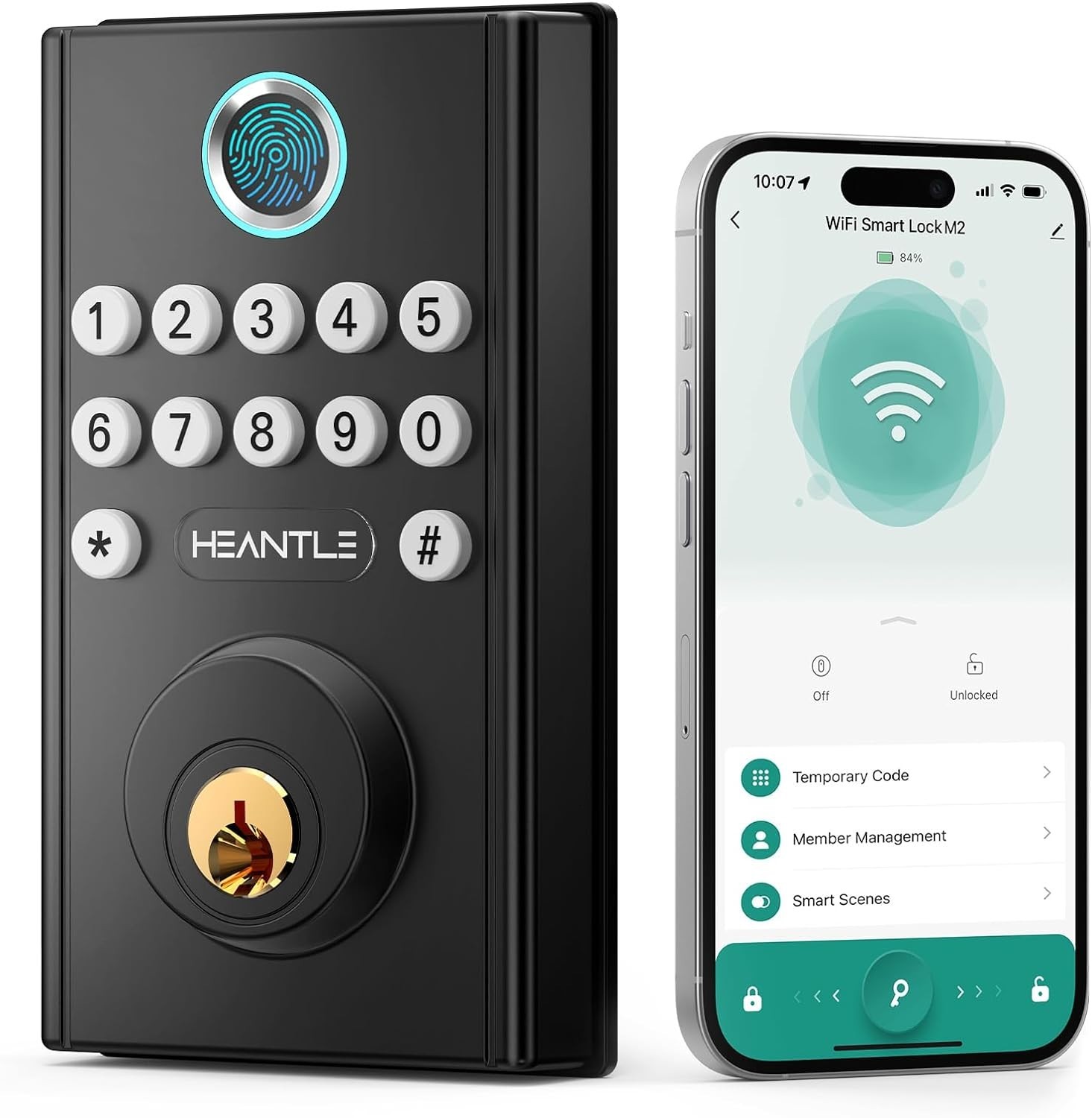 HEANTLE WiFi Front Door Lock Set with Handle Fingerprint Keyless Smart Deadbolt