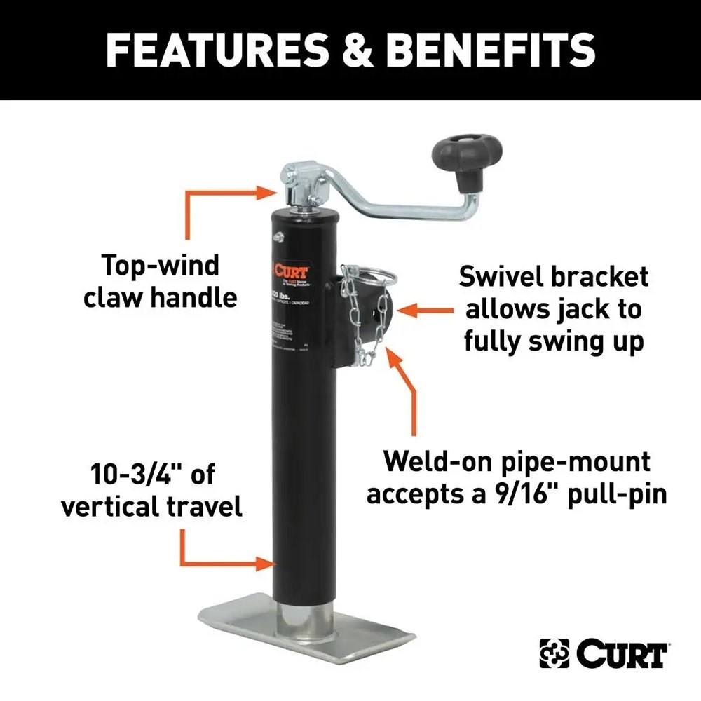 CURT 28320 Pipe-Mount Swivel Topwind Jack