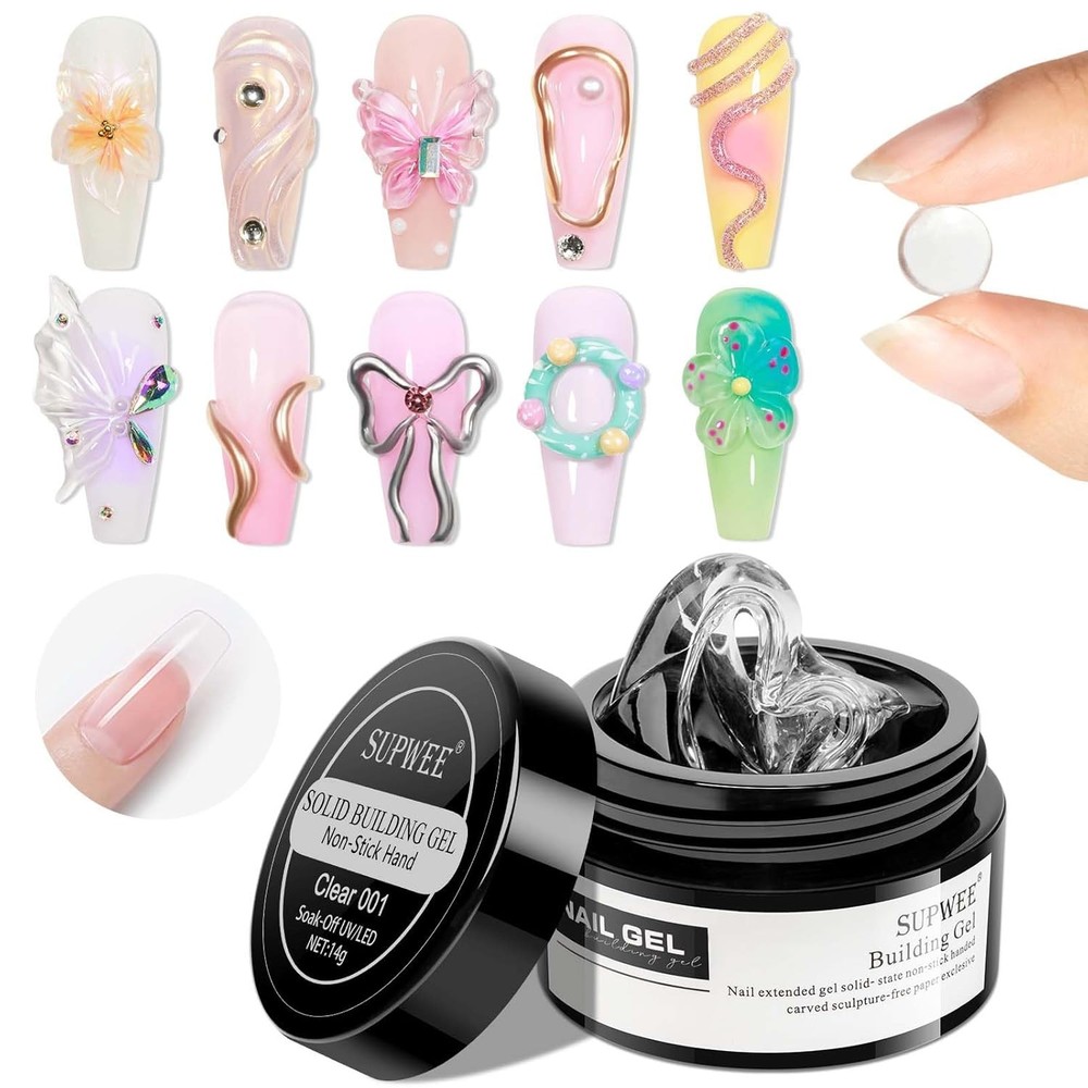 Solid Builder Gel for Nails - 3D Nail Art Clear Non-Stick Hand Hard