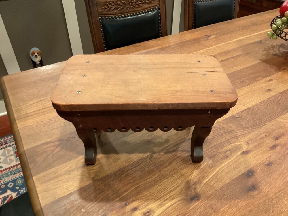 ANTIQUE HANDMADE SOLID WOOD ORNATE SCROLLWORK FOOT STOOL