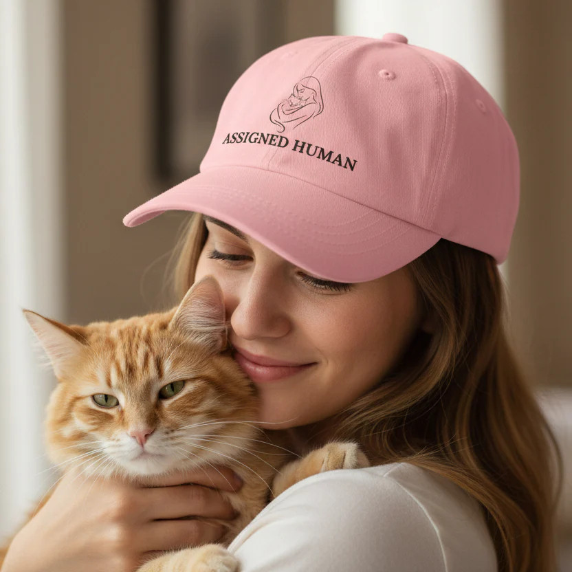 Assigned Human Dad Hat Funny Cat Lover Adjustable Cotton Cap Gift