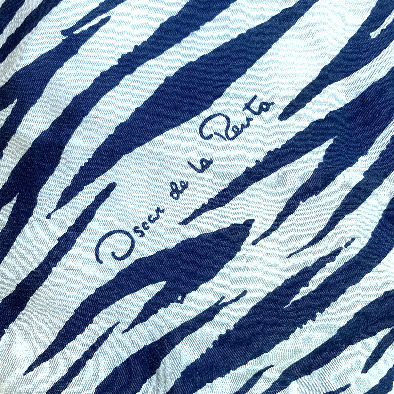 Vintage Oscar De La Renta Silk Scarf Navy Blue & White Mod Stripes Large Square
