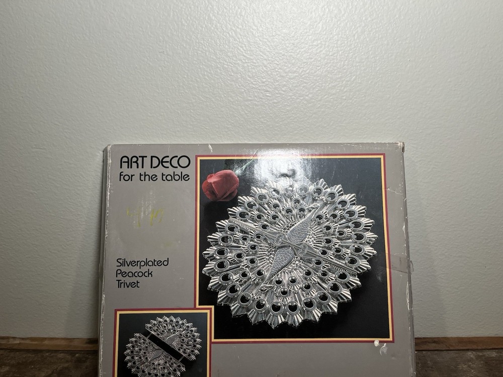 Art Deco Silverplated Zinc PEACOCK TRIVET Godinger, Expandable with Original Box