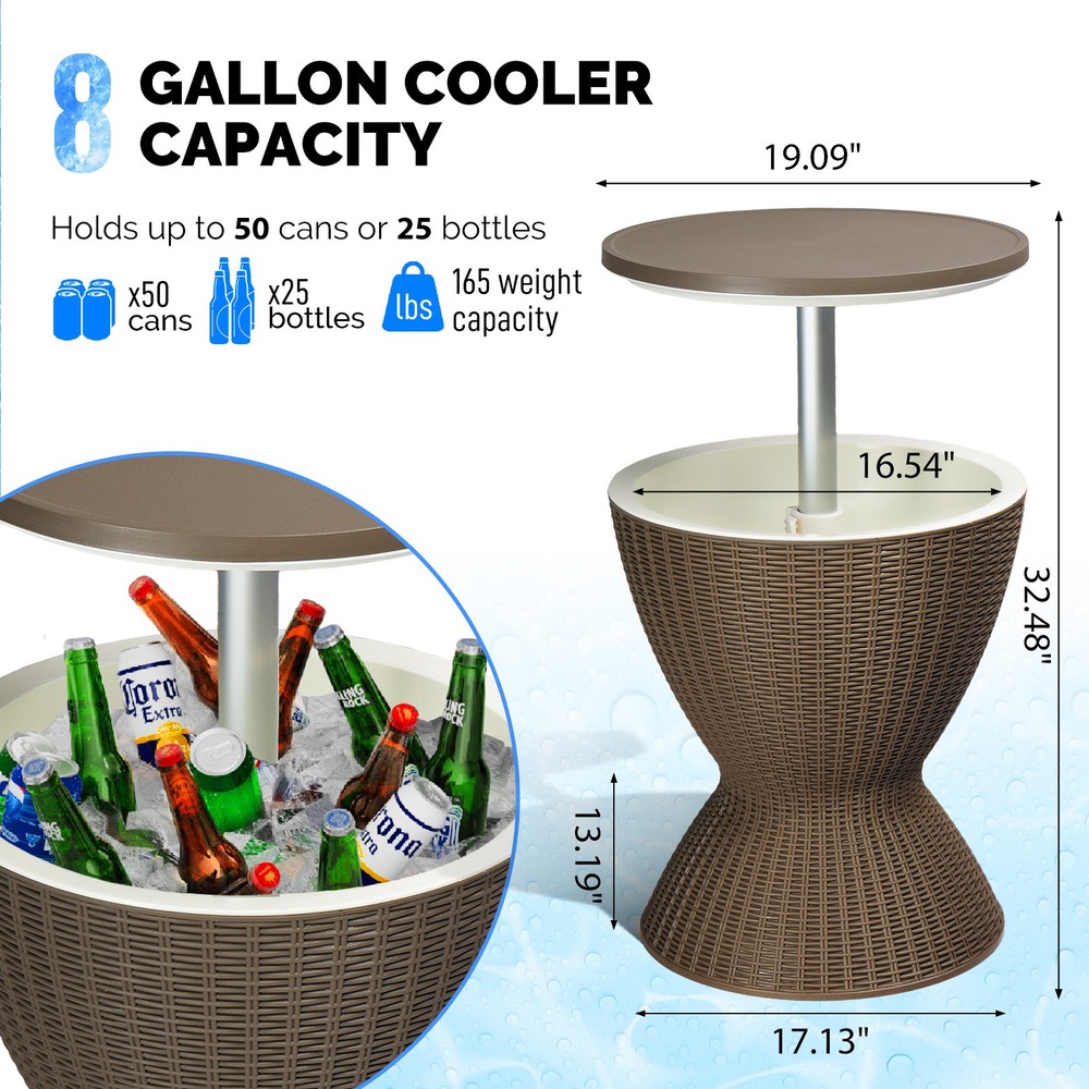 AUTOFOREVER 8Gallon Brown Four-Legged Ice Bucket Plastic Side Table
