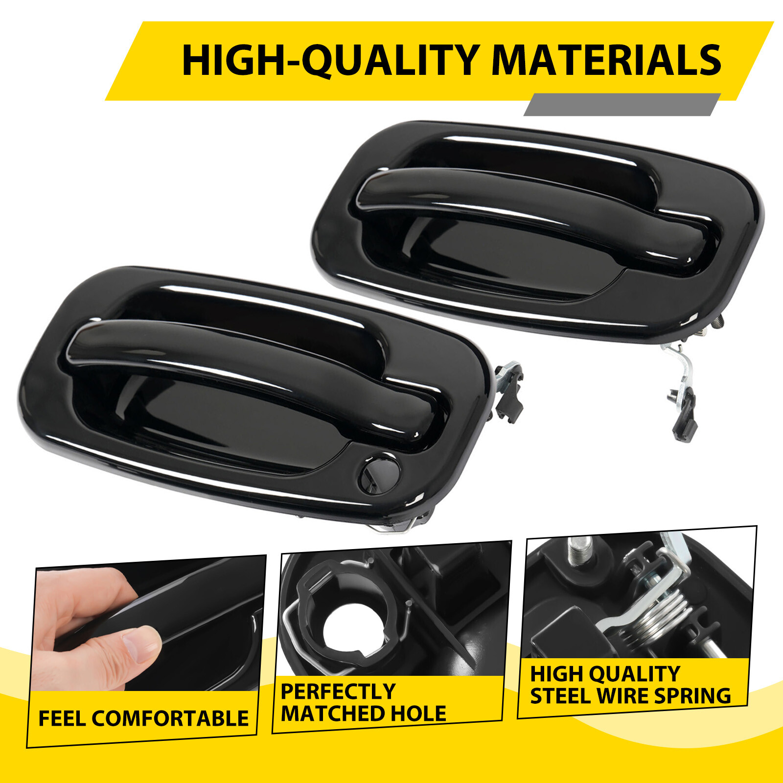 Door Handle Set For Chevy Silverado 1500 1999-2006 Smooth Black Front Outer 2PCS