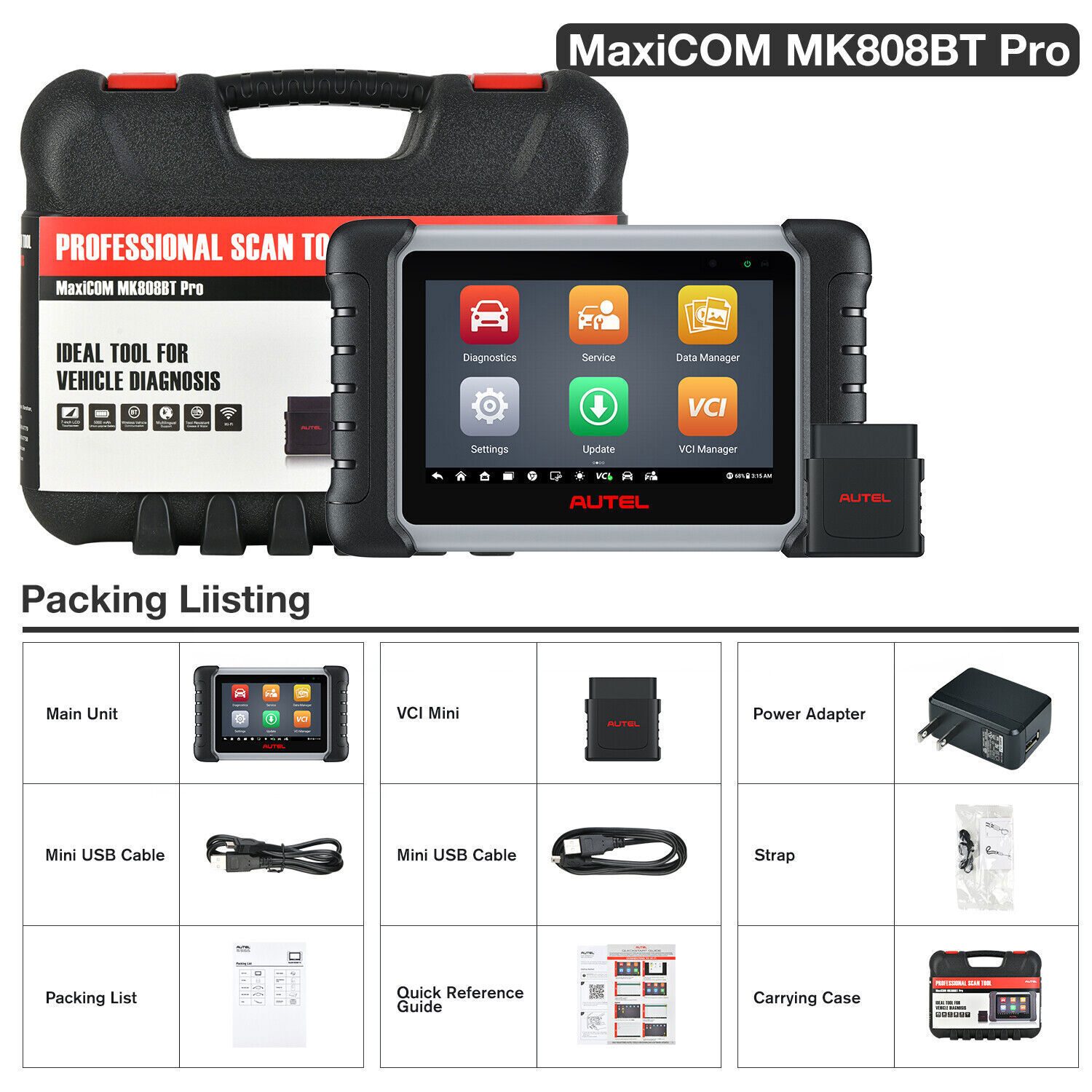 2023 Autel MaxiCOM MK808BT PRO Diagnostic Scanners Active Test Update of MK808S
