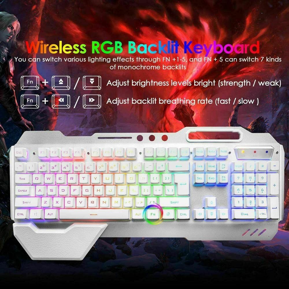 Full size Wireless Gaming Keyboard Mouse and Bluetooth Headset Set RGB Light PC