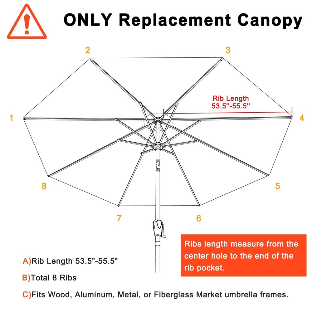 MASTERCANOPY Patio Umbrella 9 ft Replacement Canopy for 8 9FT, Burgundy